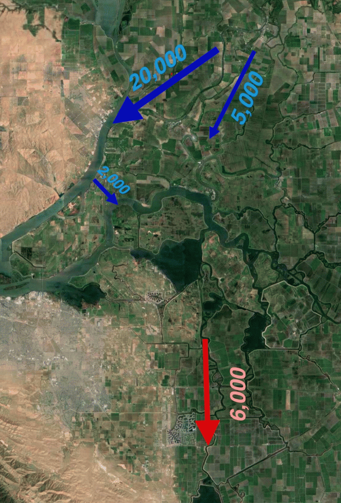 Map of Sacramento River inflow entering Delta during early winter storms
