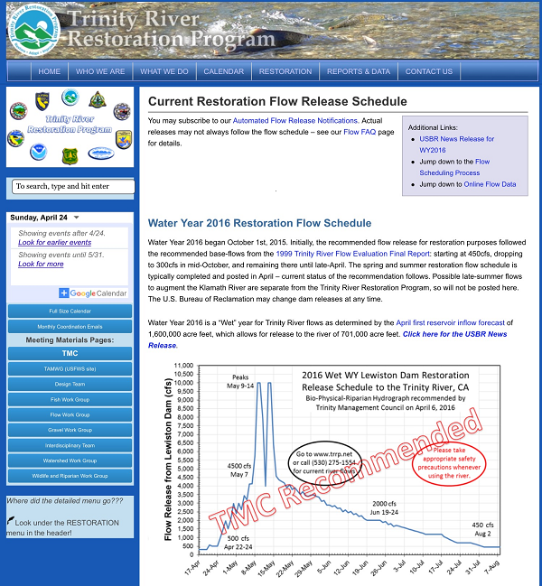 Figure 1.  Trinity River Restoration Program Homepage.