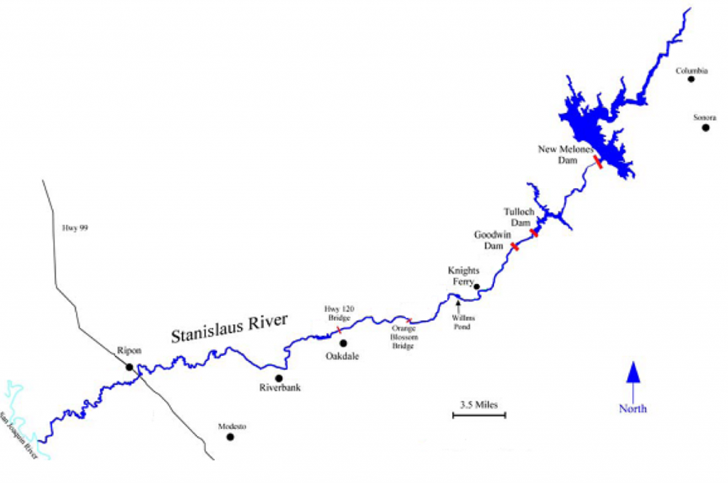Figure 1. Map of lower Stanislaus River with USGS gaging stations. 