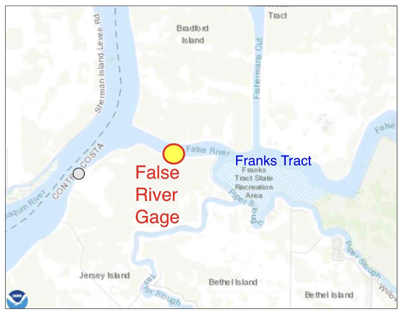 Figure 1. Franks Tract and False River gage location in west Delta.